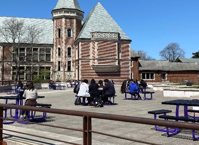 New outdoor tables on the New Rochelle High School campus