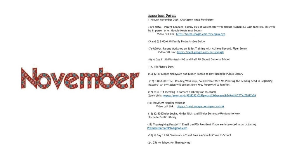 Barnard November 2022 Calendar of Events
