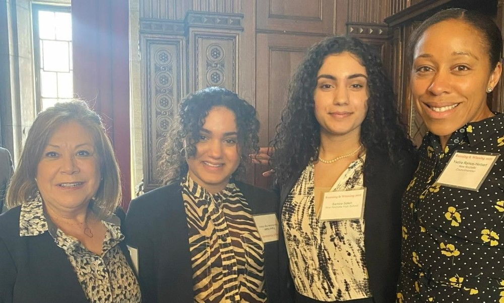 Photo, from left: New Rochelle Council Member Martha Lopez, Fairuz Saleh, Samira Saleh, and New Rochelle Council Member Yadira Ramos-Herbert