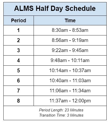 Abbreviated Half Day Schedule