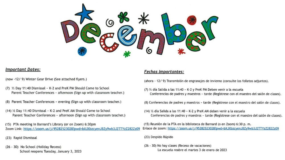 December Calendar of Event
