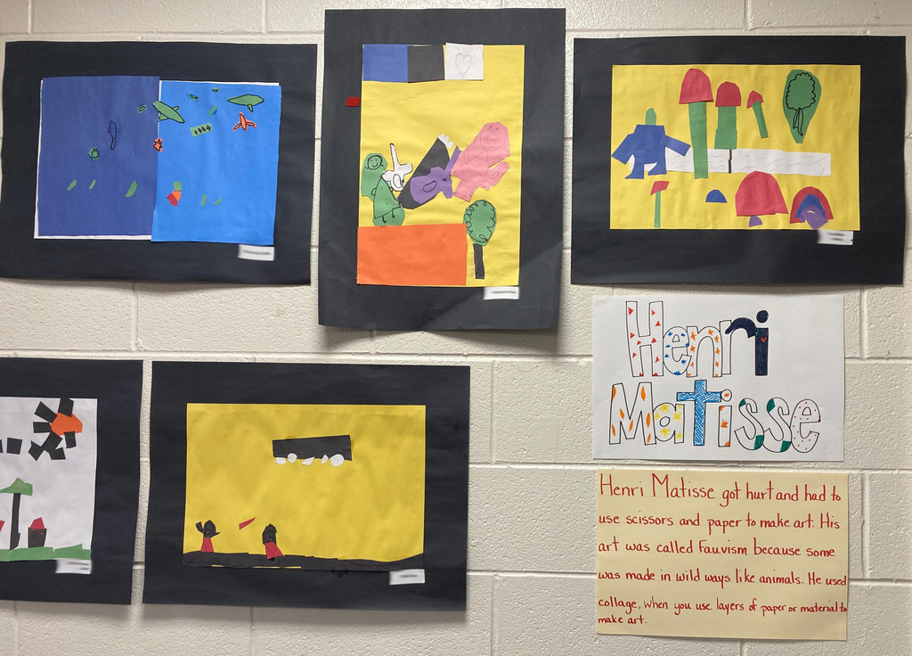 Student Art displayed on walls in Cafeteria.