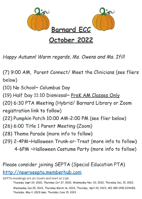 October 2022 Barnard Events Calendar